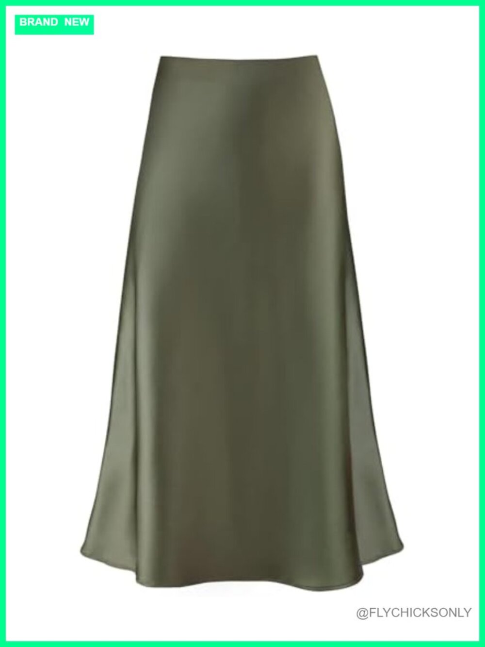 Women's Satin A-Line Midi Skirt High Waist Ruffle Hem S-XL